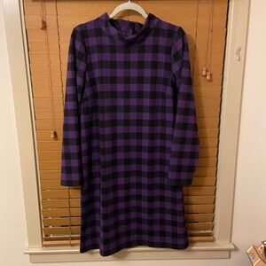 Talbots Purple and Black Plaid Long-Sleeve Dress